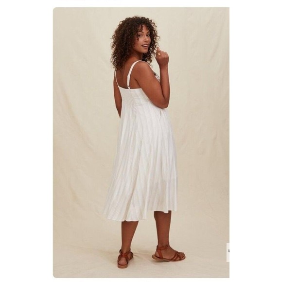 Torrid Midi Challis Asymmetrical Button Front Dress Striped Beige White Womens 3 - Picture 3 of 12